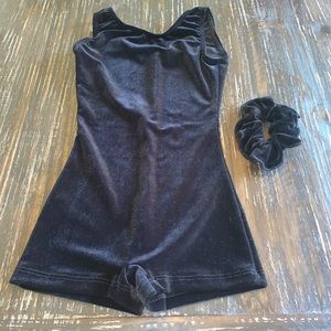 Size 8-10 Runs Small 6 Perfect Balance Solid Black Velour Tank Unitard Leotard